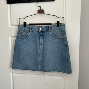 Topshop Moto Light Blue Denim A-Line Mini Skirt